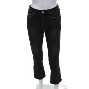 No End Jeans Womens Zipper Fly High Rise Fringe Kick Flare Jeans Gray Size 25